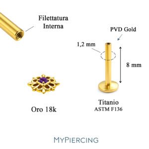 Topo mandala em ouro 18K com ametista escura