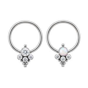 Argola Captive de titânio com quatro zircónias