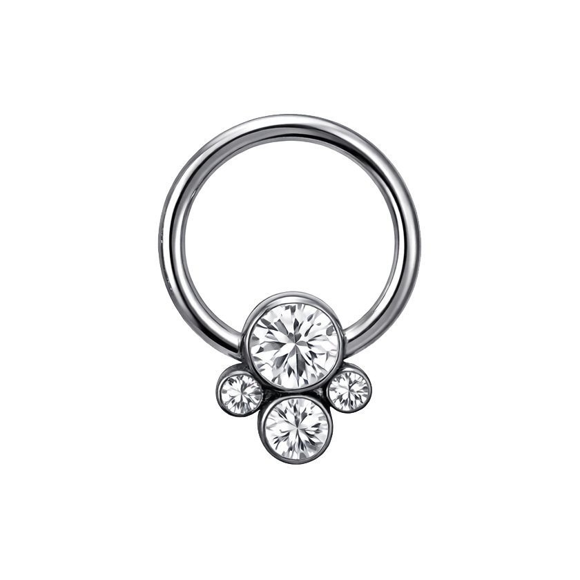 Anello Captive in Titanio con Quattro Zirconi
