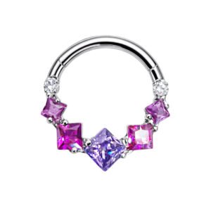 Anello Clicker in Titanio con Zirconi Quadrati