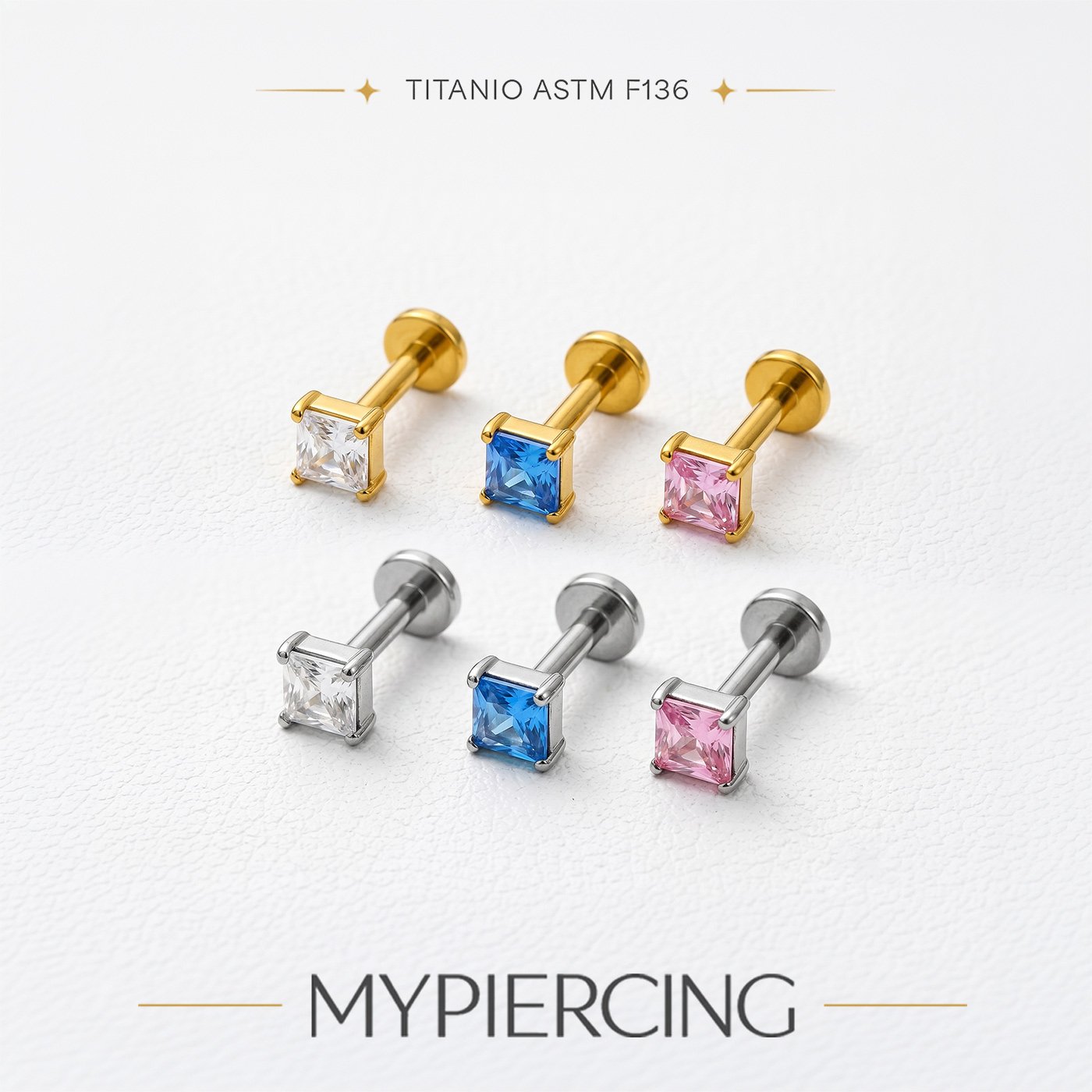 Labret Zirconia Quadrata in Titanio ASTM F136