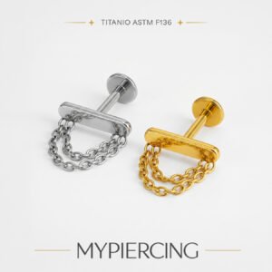 Labret Barra com Correntes em Titânio ASTM F136