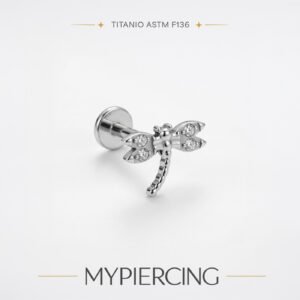 Labret libélula em titânio ASTM F136 com zircónias