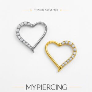 Argola coração de titânio com zircónias