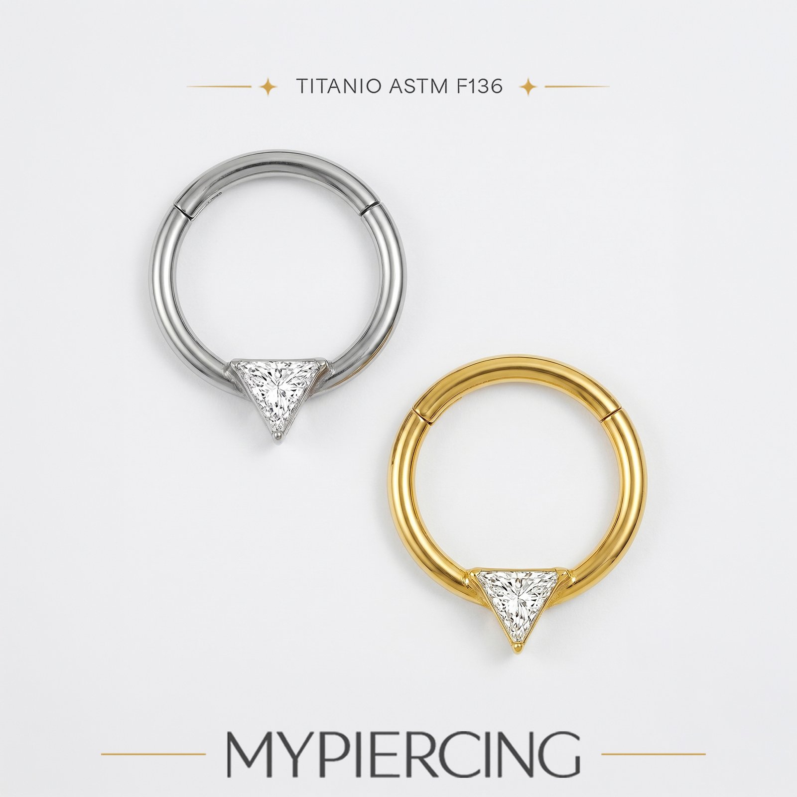 Anello Clicker con Zirconia Triangolare di Titanio ASTM F136