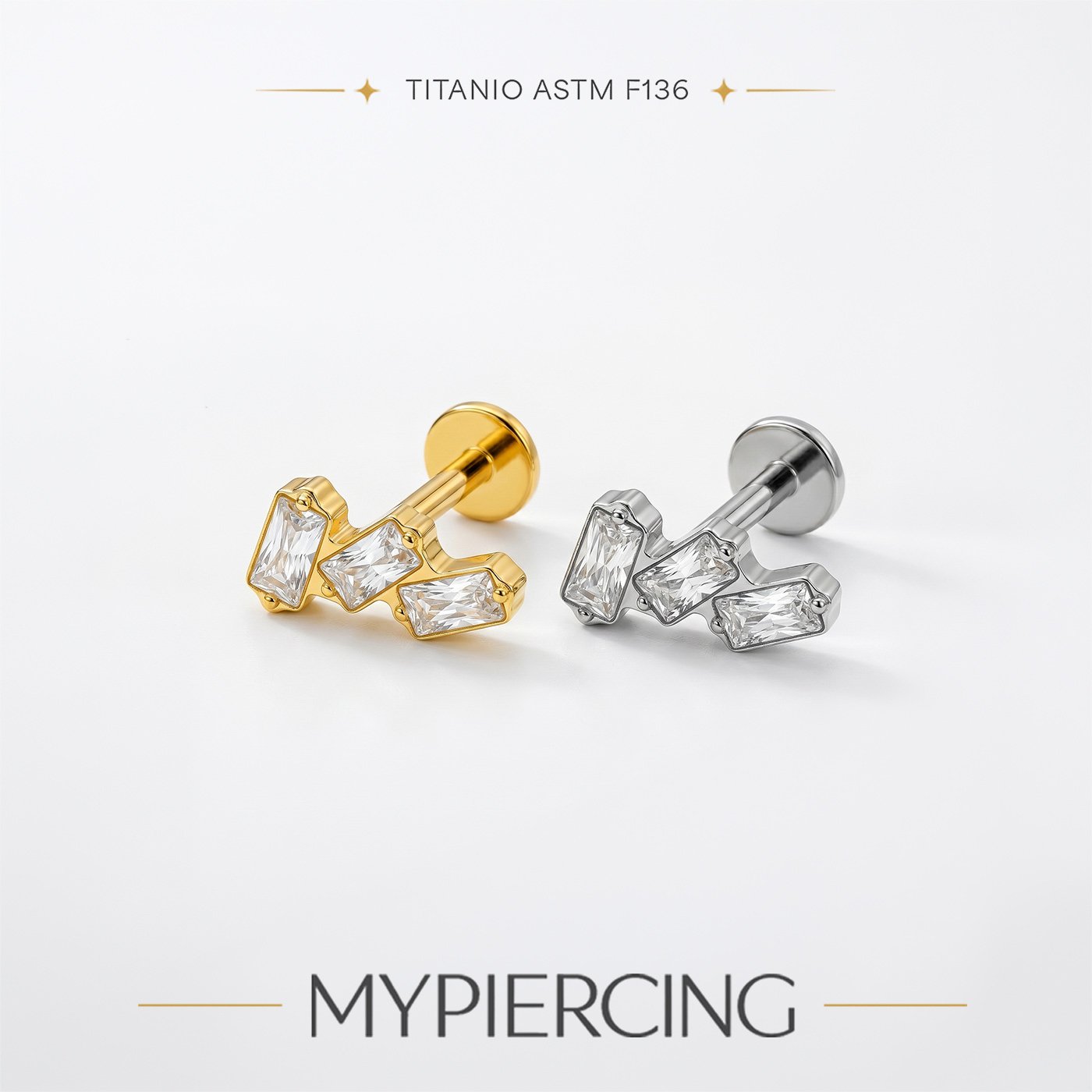 Labret Trio di Baguette in Titanio ASTM F136