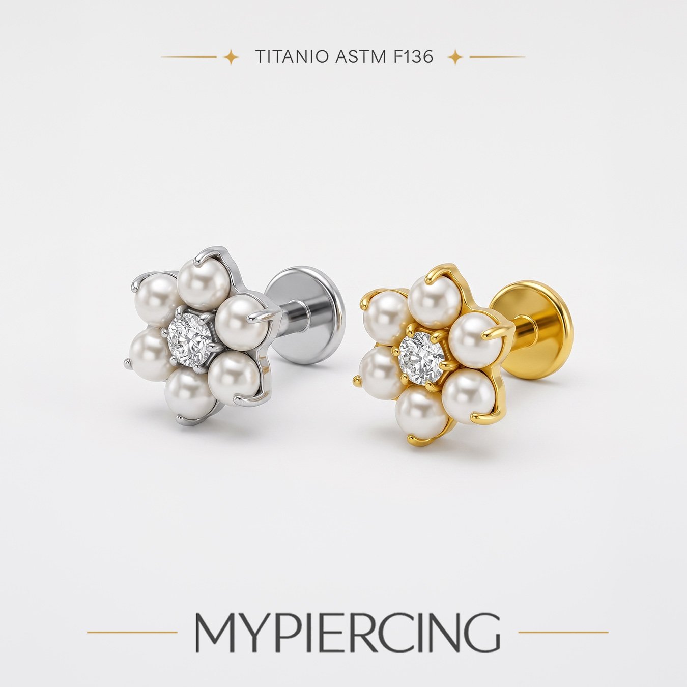 Labret Fiore di Perla in Titanio ASTM F136
