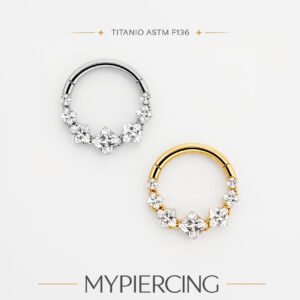 Anello Clicker in Titanio con Zirconi Quadrati