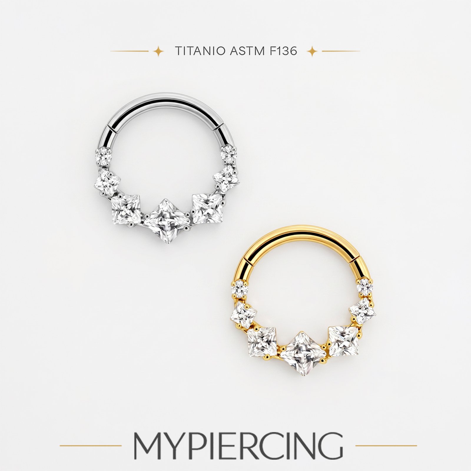 Anello Clicker in Titanio con Zirconi Quadrati