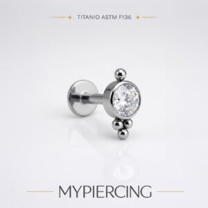 Labret em titânio com zircónias e Beads