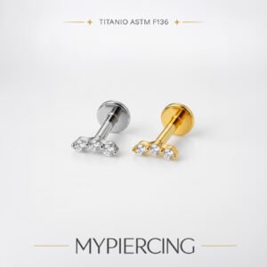 Labret di Titanio con 3 Zirconi Push Pin