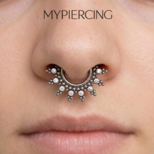 Argola clicker Dervilhe com 7 zircónias e 45 beads em titânio ASTM F136