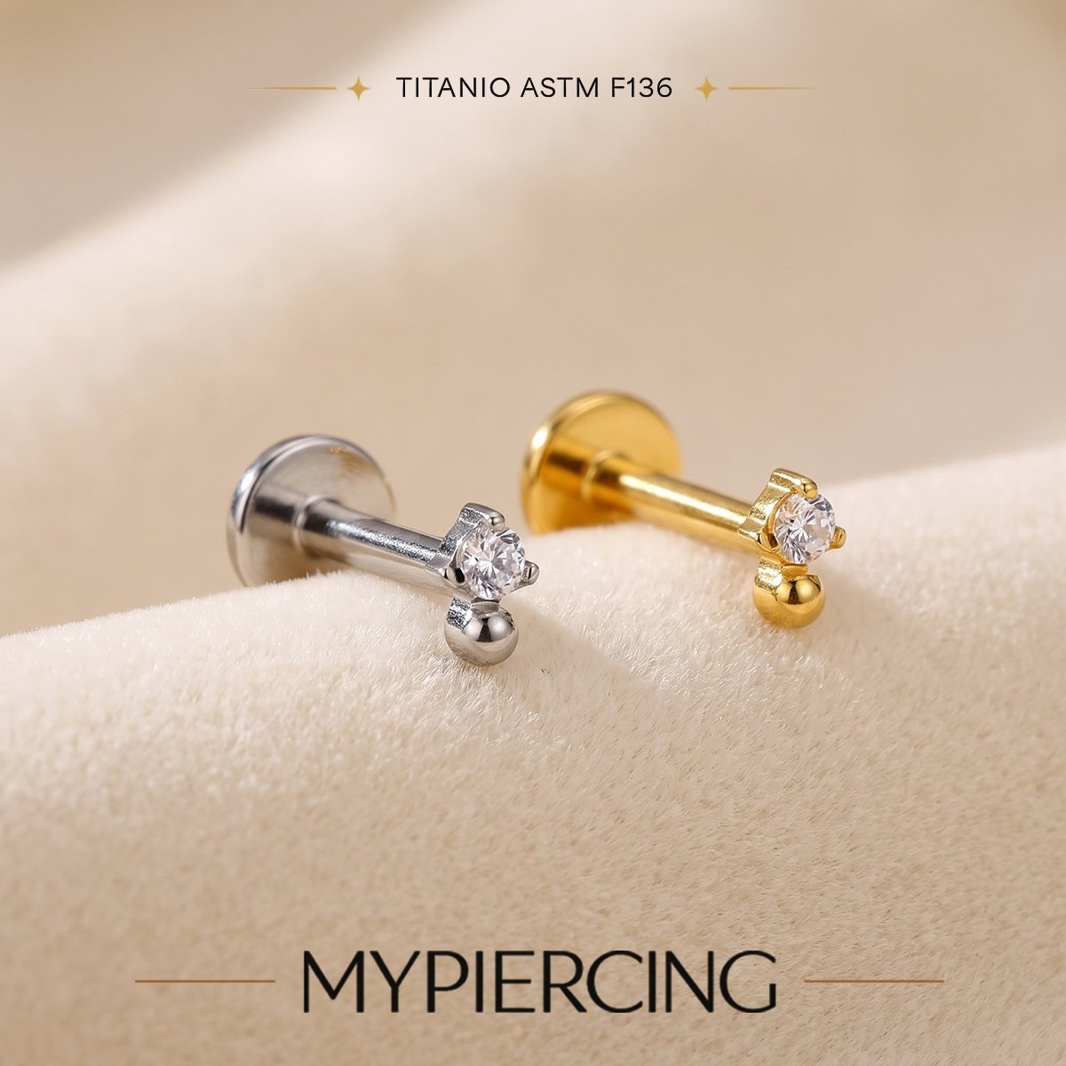 Labret Micro com Esfera e Ponto de Luz em Titânio Push Pin · imagem 3