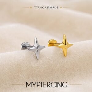 Labret estrela com 4 pontas em titânio