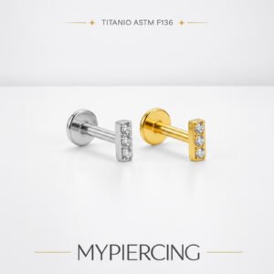 Labret com 3 Zircónias em Rectângulo de Titânio ASTM F136