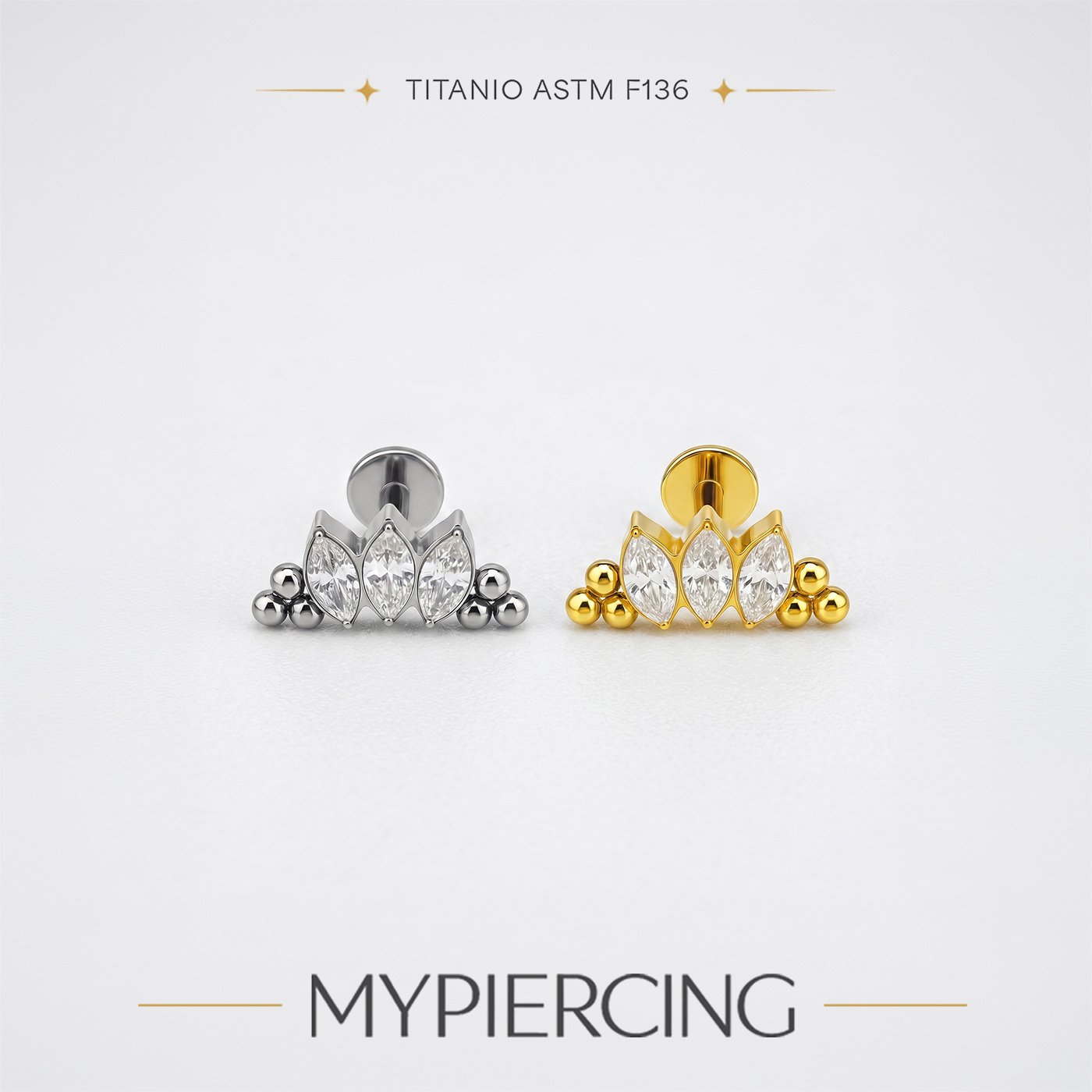 Labret 3 Navette con Beads in Titanio ASTM F136