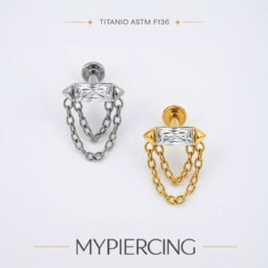 Labret Baguete de Zircónia com Correntes em Titânio ASTM F136 Push Pin