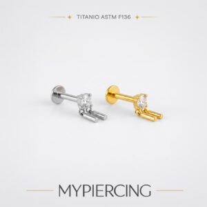 Labret em titânio com zircónia e dois pendentes em barra