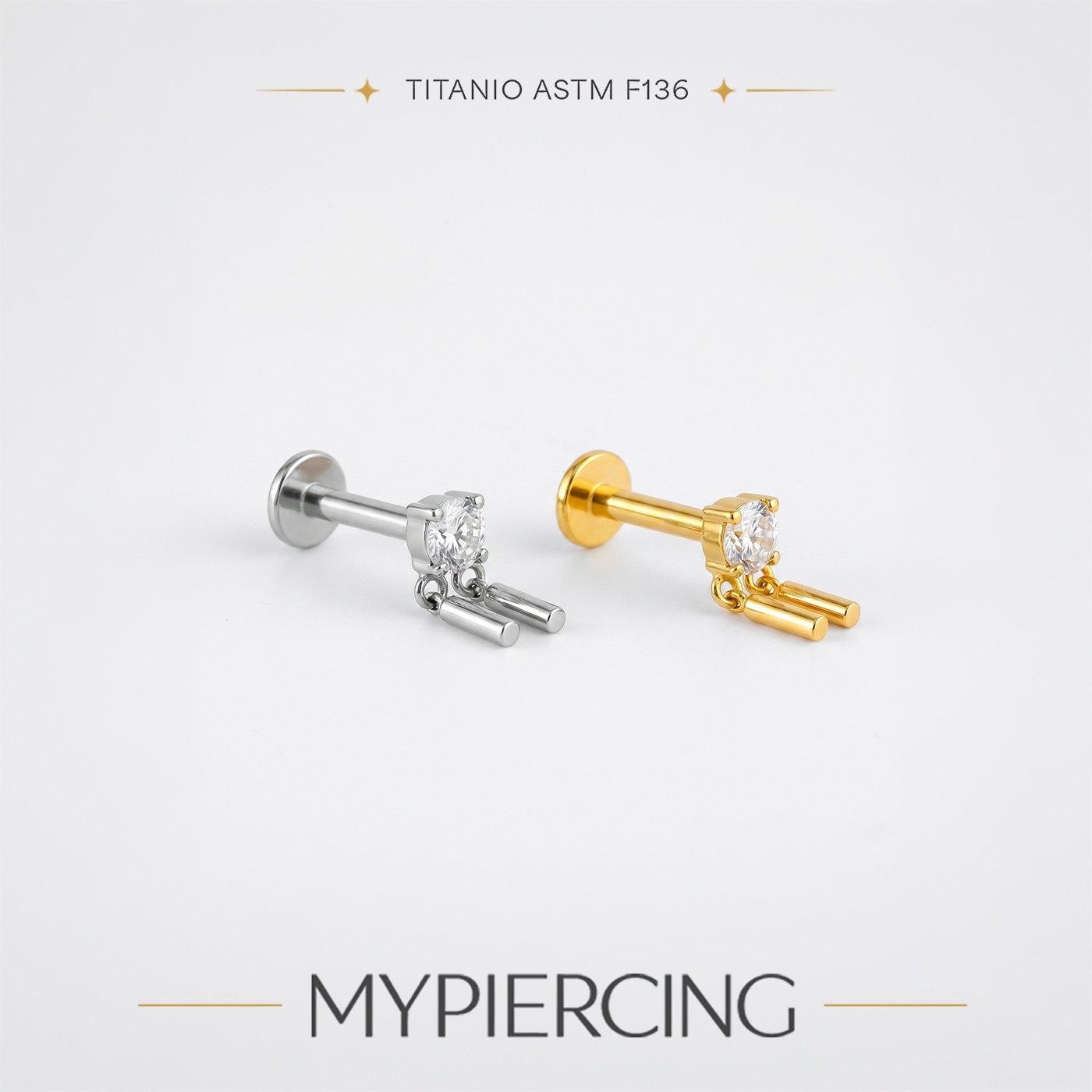 Labret in Titanio con Zircone e Doppi Pendenti a Barra