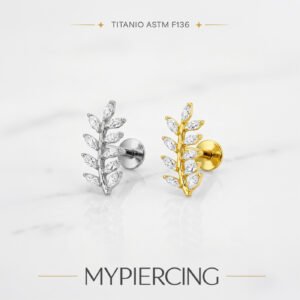 Labret de titânio com ramo de zircónias Marquise