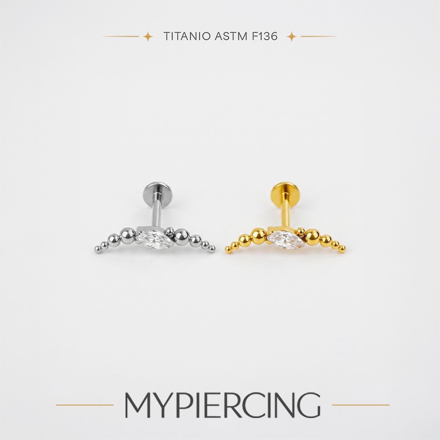 Labret Cluster di Beads con Navette in Titanio ASTM F136