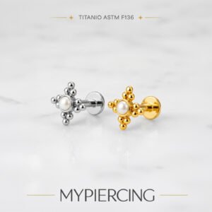 Labret de titânio com pérola e detalhes com beads