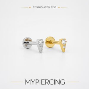 Labret in Titanio con Design Geometrico e Due Zirconi
