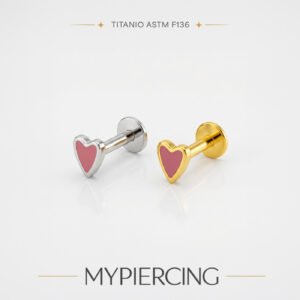 Labret em titânio com coração vermelho esmaltado