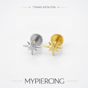 Labret estrela cadente com zircónia em titânio ASTM F136