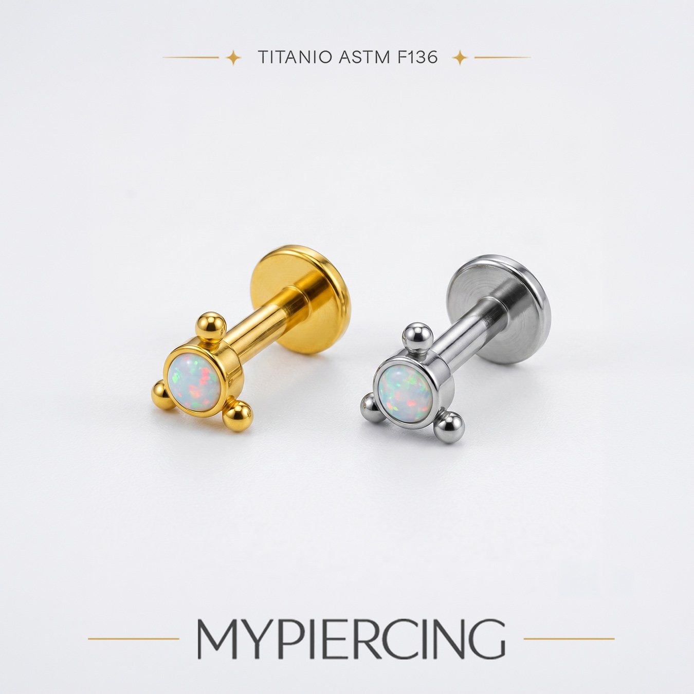 Labret di Titanio ASTM F136 con Opale, con Zirconia.