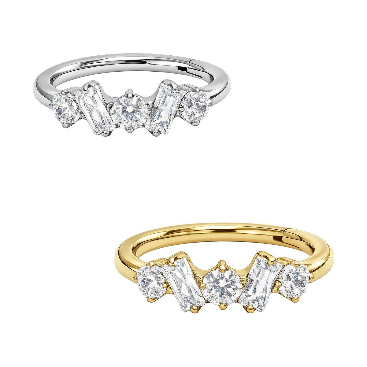 Clicker Crown con Zirconi Baguette in Titanio