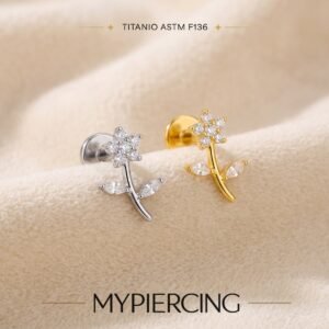 Labret flor em titânio com zircónia Push Pin