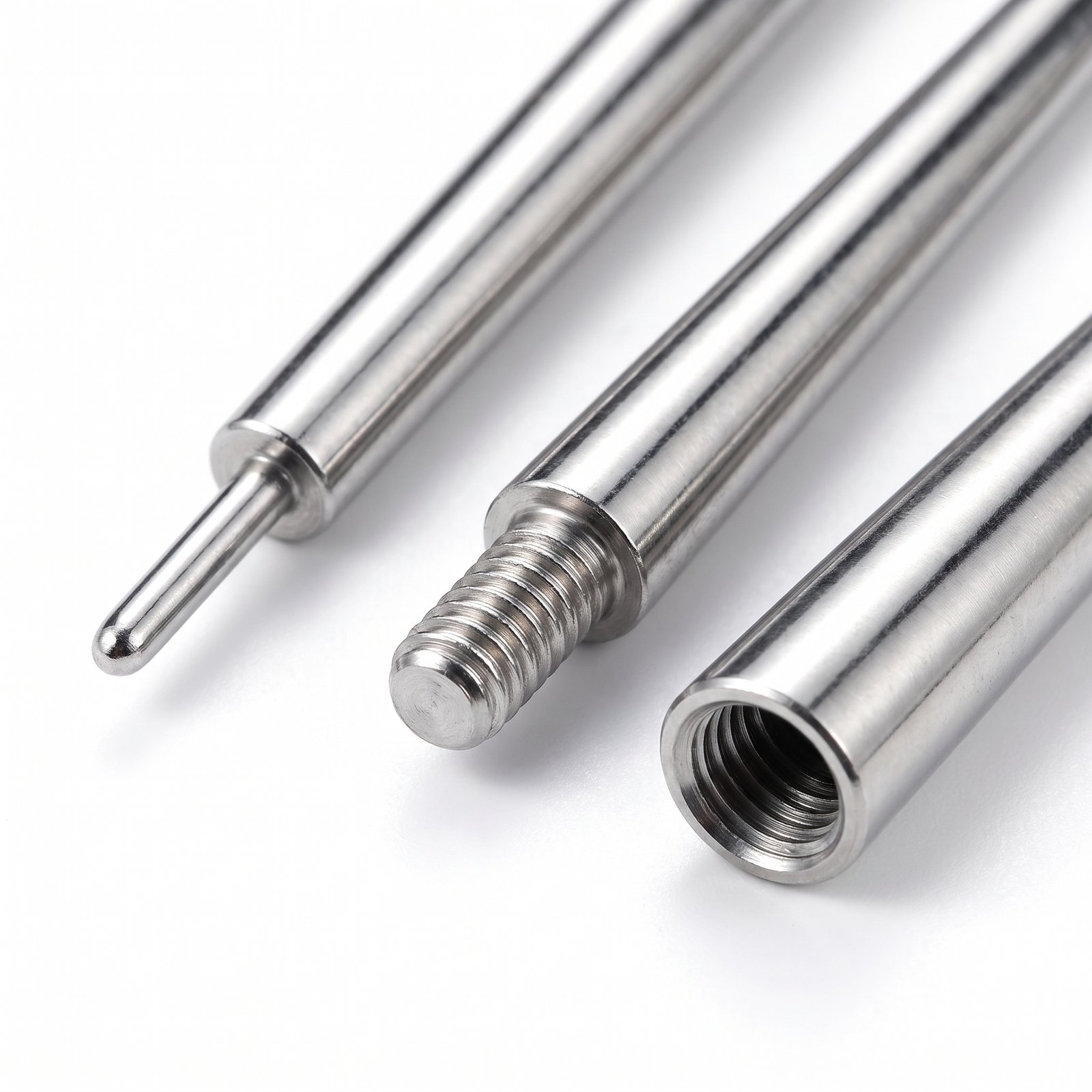 Dettaglio dei tre sistemi di connessione del taper: pin push, filettatura interna e filettatura esterna